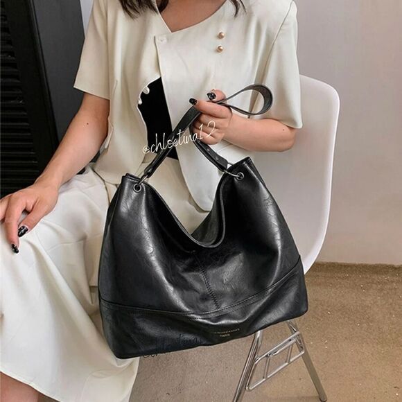 New Hobo Handbags for Women Vegan Leather Contrast Colors Top Handle Satchel Bag - Picture 6 of 16